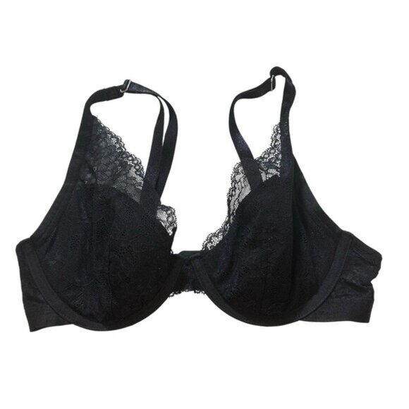 Soma 32C Bra Lightest Lift Lace Plunge Pure Black Underwire Sheer - Picture 1 of 6